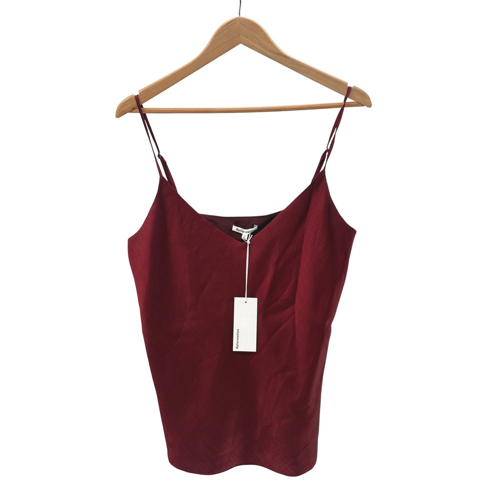 New Reformation Tank Top Teddy‎ Crinkle Satin Camisole Women Size XL Dark Red